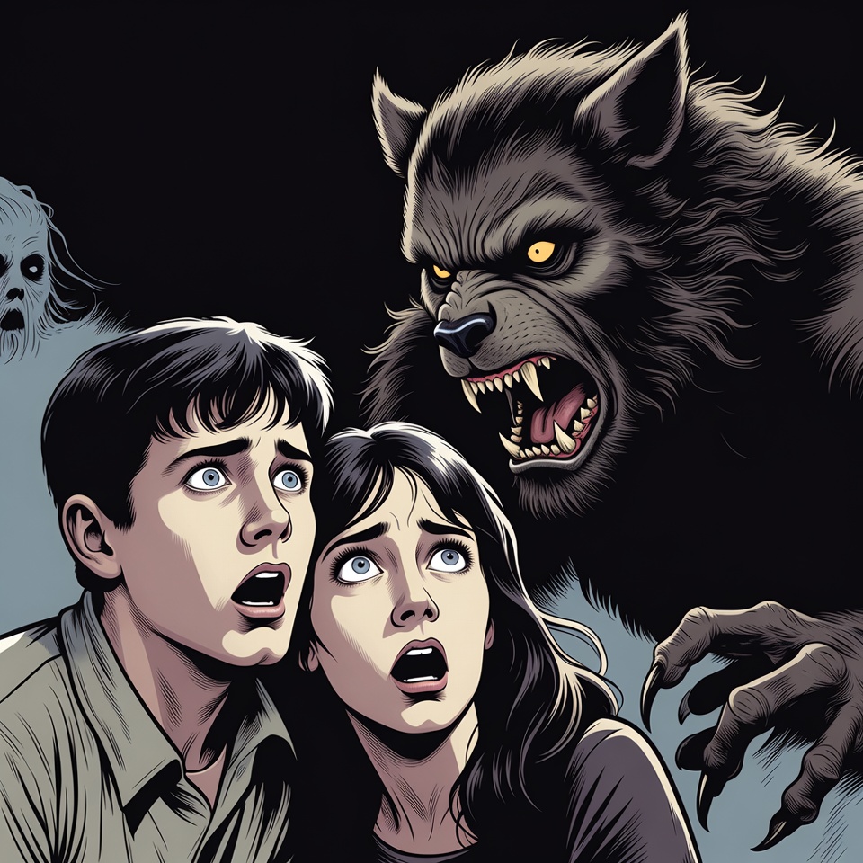 Werewolf terrifying young couple Werewolf terrifying young couple