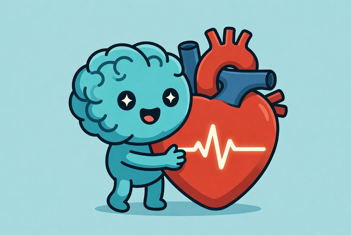 Cartoon Brain Hugging Heart Cartoon Brain Hugging Heart