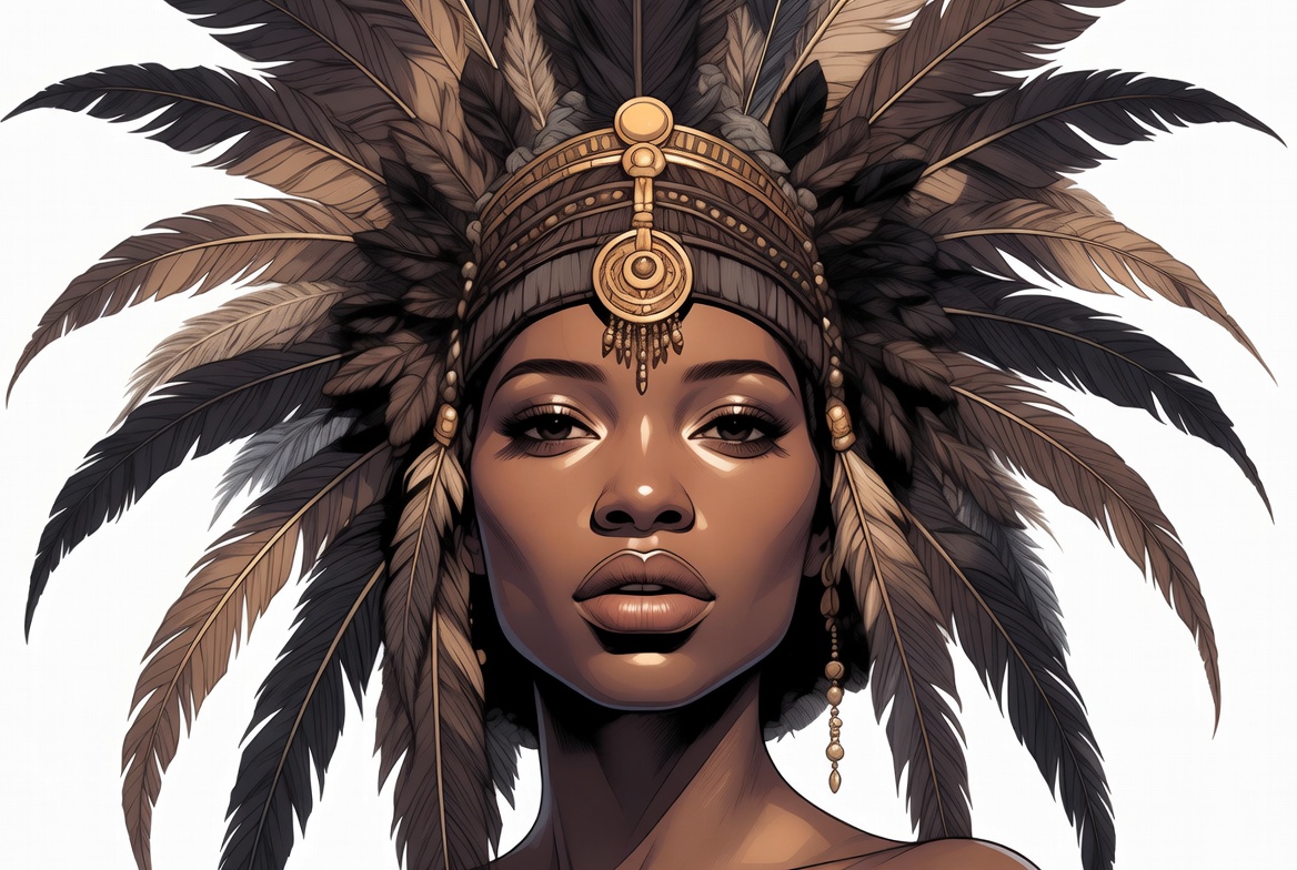 African woman in feather headdress African woman in feather headdress