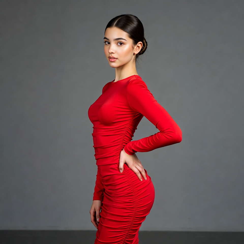 Woman in red dress side profile Woman in red dress side profile