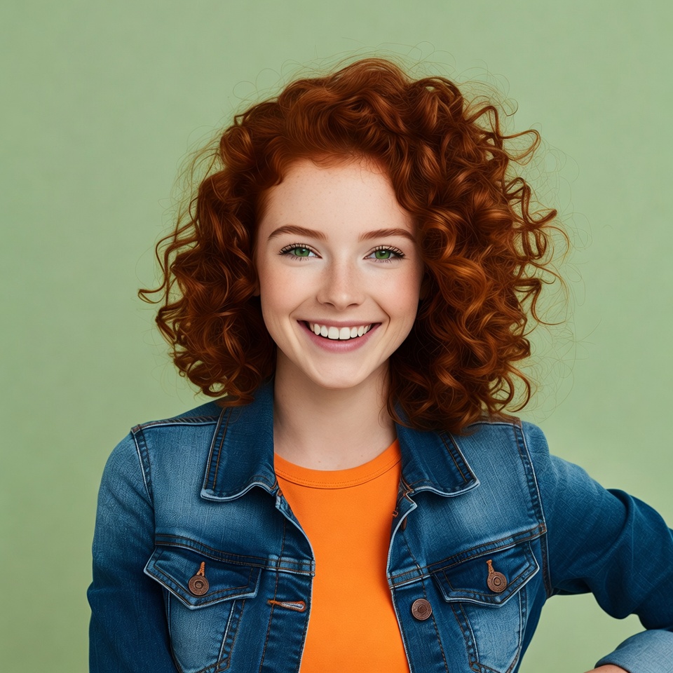 Smiling woman with red curly hair Smiling woman with red curly hair