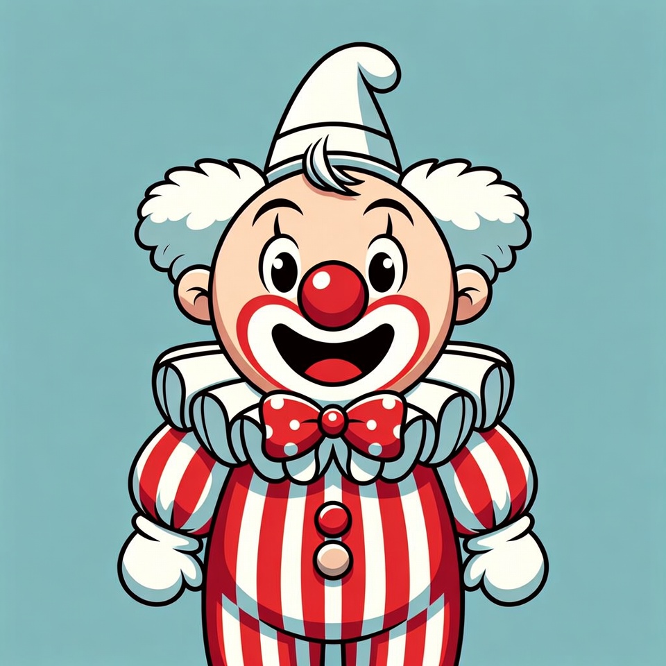 Cartoon Clown Smiling on Blue Background Cartoon Clown Smiling on Blue Background