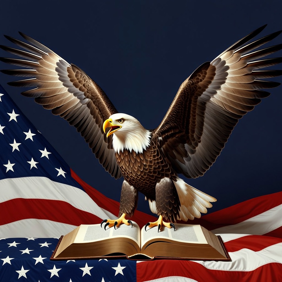 Bald Eagle on Open Bible with Flag Bald Eagle on Open Bible with Flag
