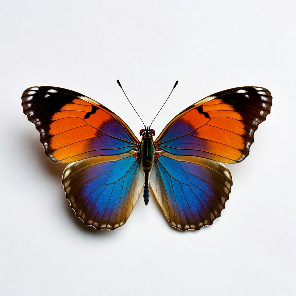 Colorful Morpho Butterfly on White Background Colorful Morpho Butterfly on White Background