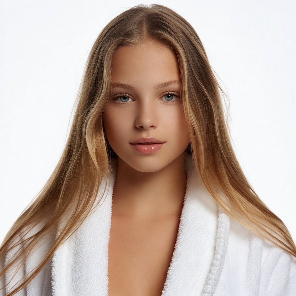 Young woman in white bathrobe Young woman in white bathrobe