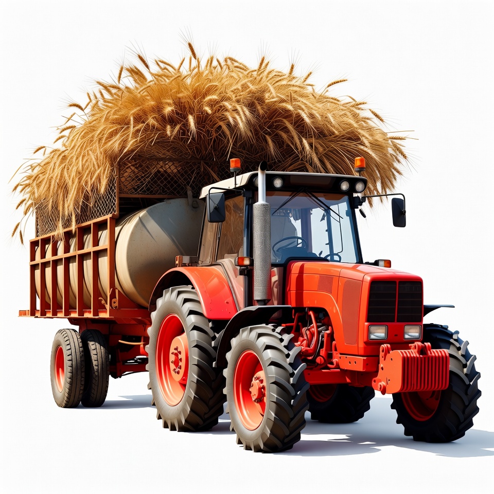 Red Tractor with Hay Bale Trailer Red Tractor with Hay Bale Trailer