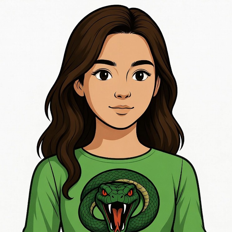 Girl wearing green snake t-shirt Girl wearing green snake t-shirt