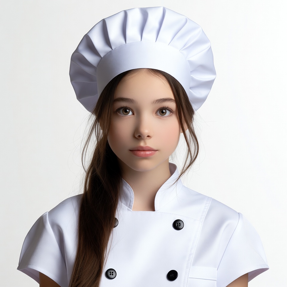 Girl wearing chef hat and uniform Girl wearing chef hat and uniform