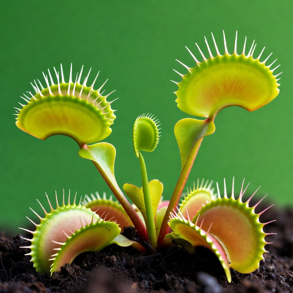 Venus Flytrap Plant on Green Background Venus Flytrap Plant on Green Background
