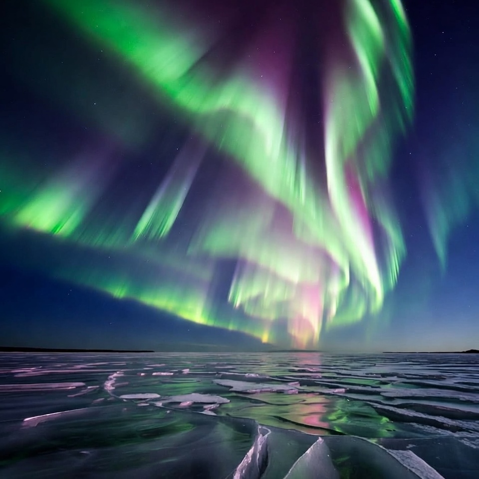 Northern Lights over icy lake Northern Lights over icy lake