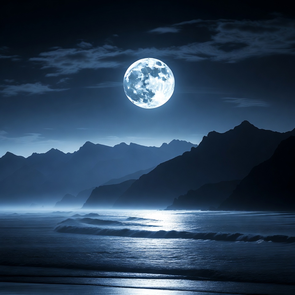 Full Moon Over Mountains and Ocean Full Moon Over Mountains and Ocean