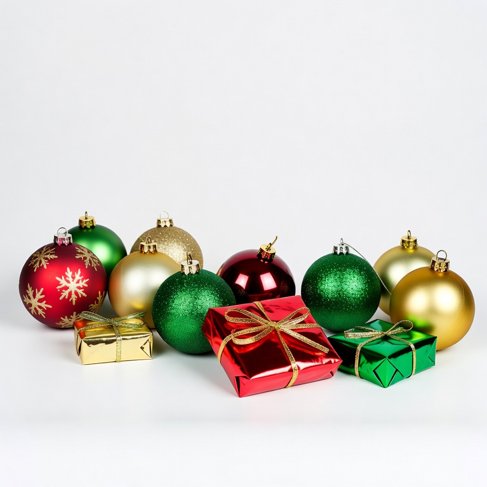 Colorful Christmas Ornaments and Gift Boxes Colorful Christmas Ornaments and Gift Boxes