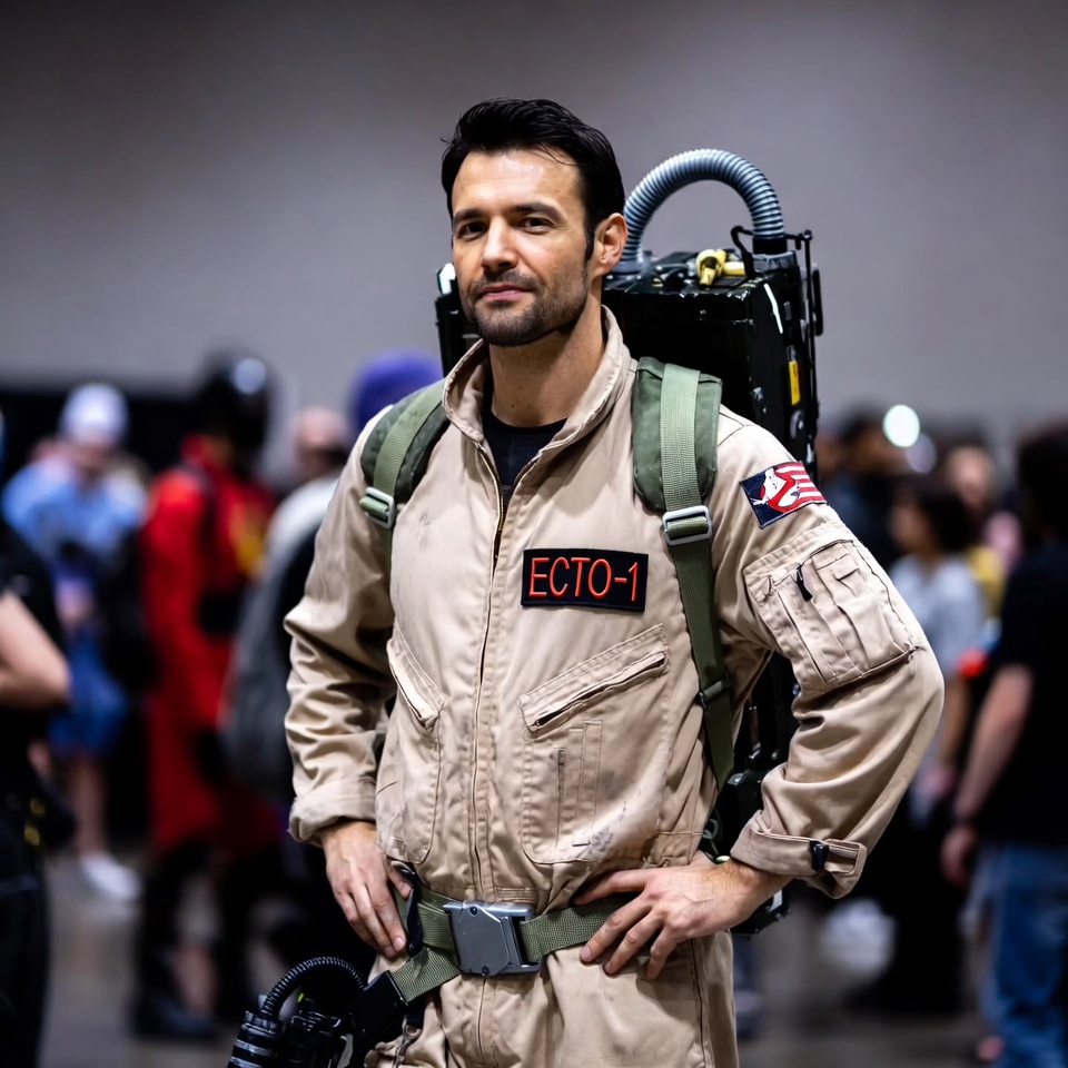 Man in Ghostbusters costume at convention Man in Ghostbusters costume at convention