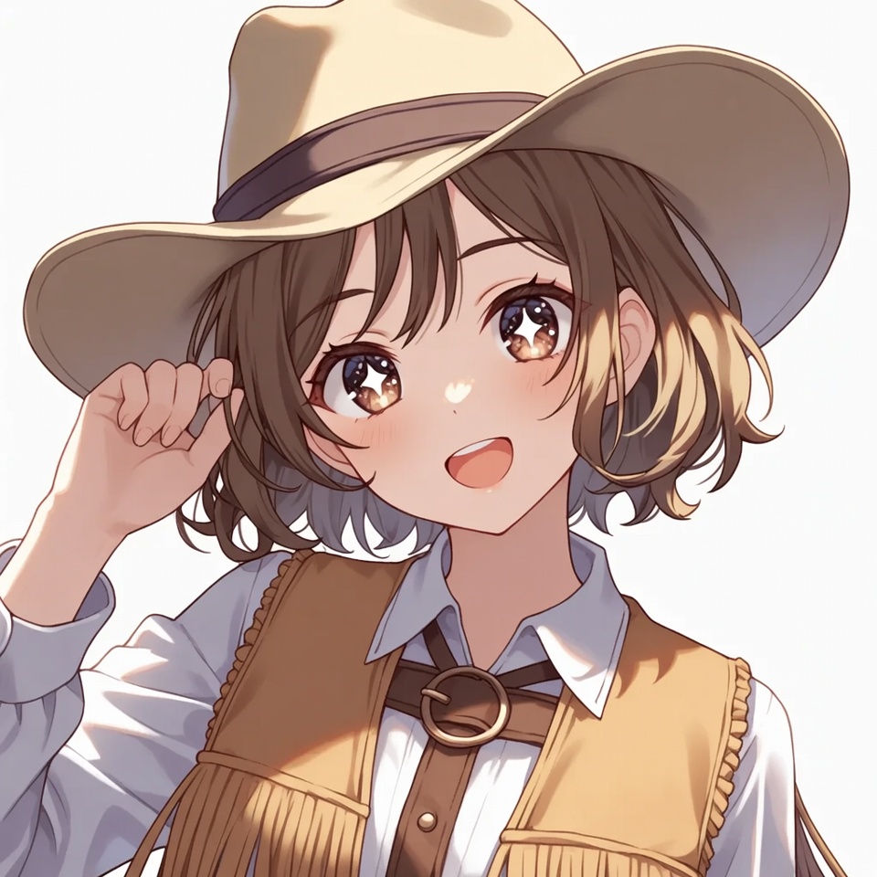 Anime girl in cowboy hat smiling Anime girl in cowboy hat smiling