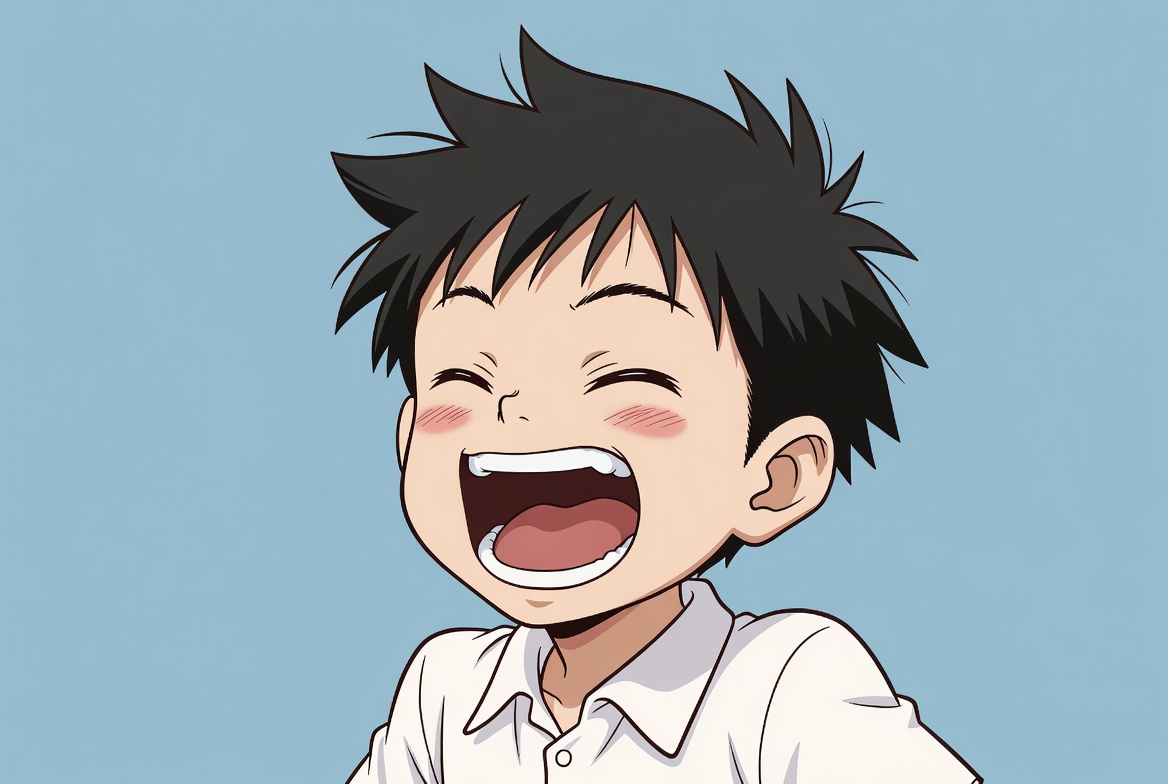 Anime boy laughing happily Anime boy laughing happily