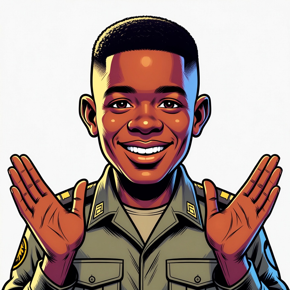 Smiling African-American boy in military uniform Smiling African-American boy in military uniform