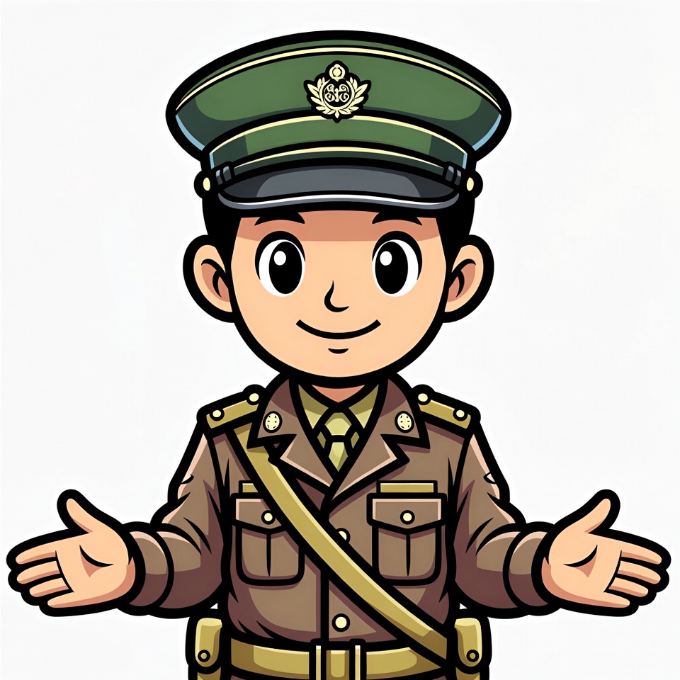 Cartoon Asian boy in military uniform Cartoon Asian boy in military uniform