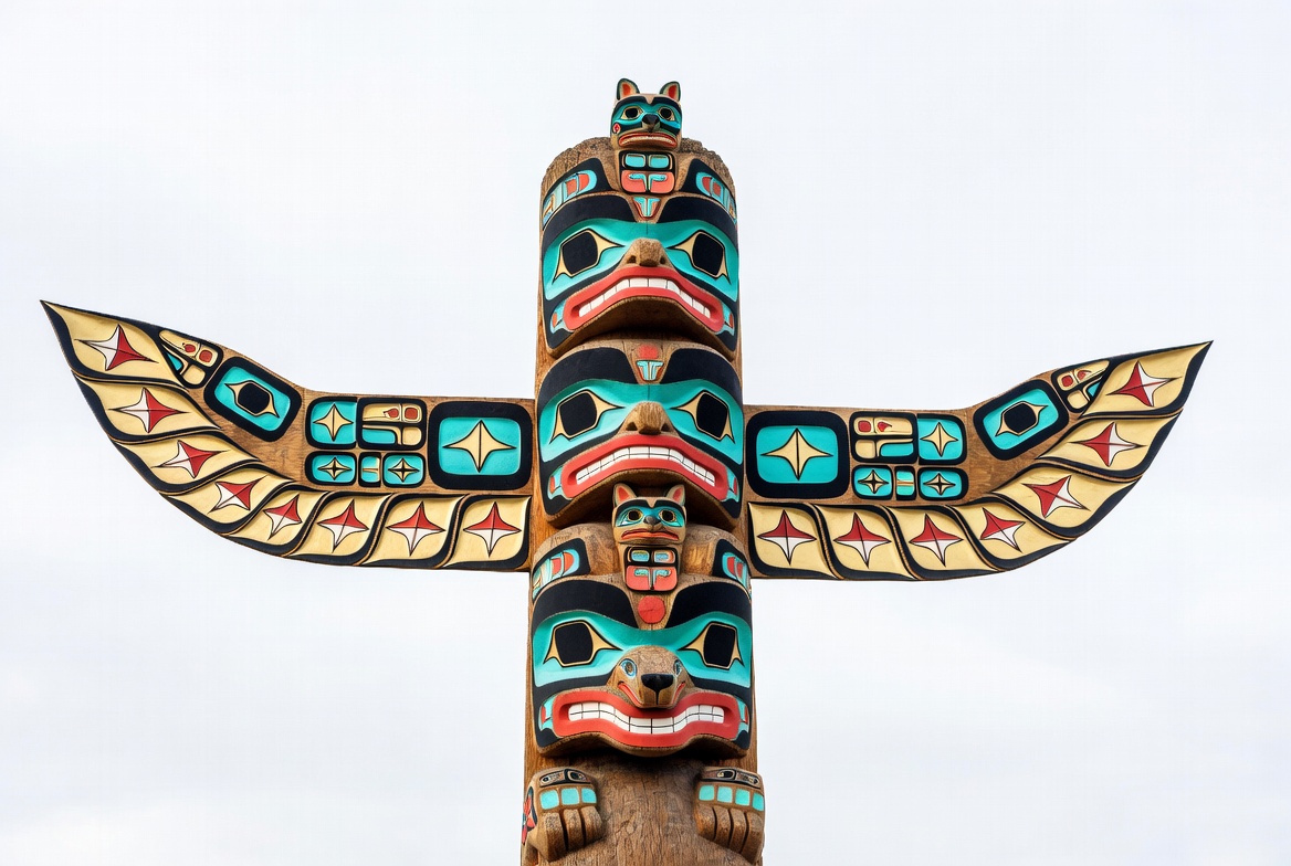 Colorful Totem Pole with Eagles and Bear Colorful Totem Pole with Eagles and Bear