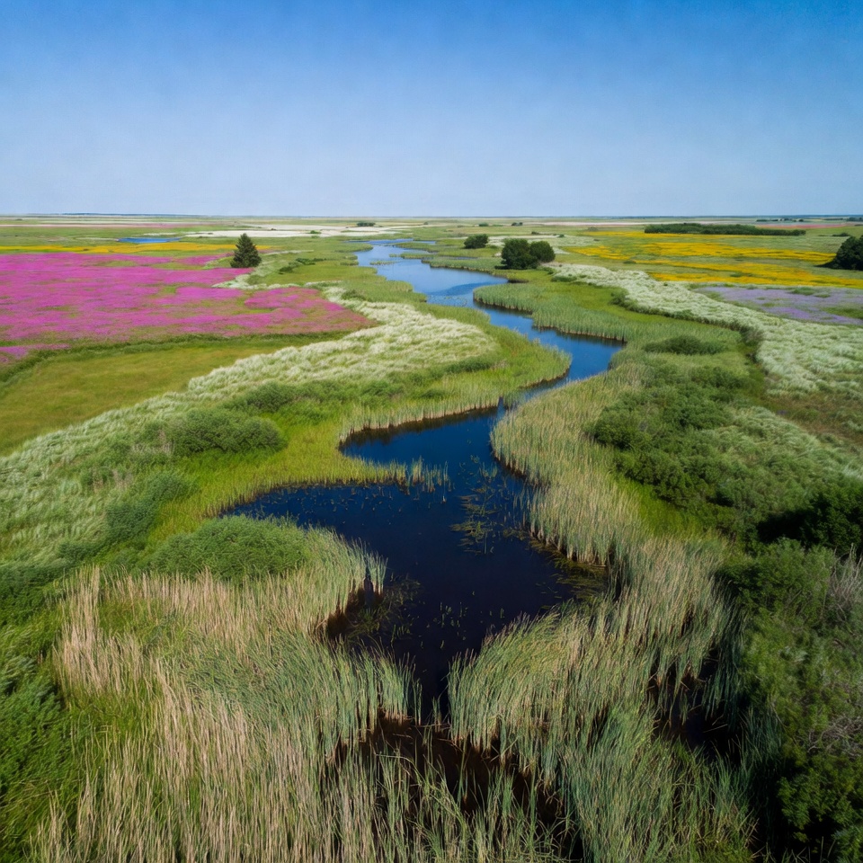 Winding River in Colorful Wetlands Winding River in Colorful Wetlands