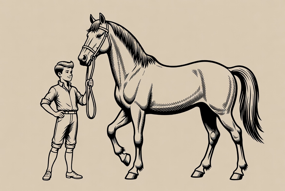 Boy holding horse lead Boy holding horse lead