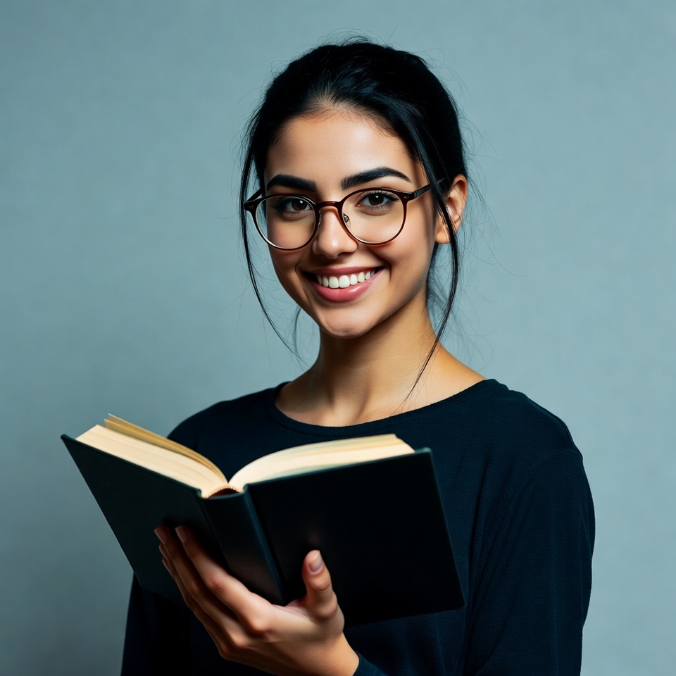 Smiling woman reading book Smiling woman reading book