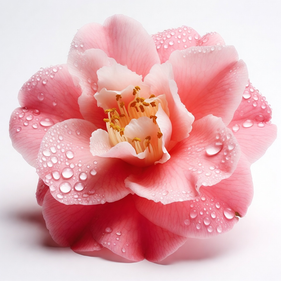 Pink Camellia Flower with Water Droplets Pink Camellia Flower with Water Droplets