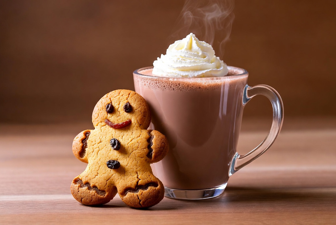 Gingerbread man with hot chocolate Gingerbread man with hot chocolate
