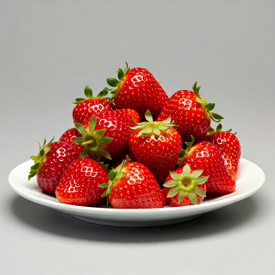 Fresh Strawberries on White Plate Fresh Strawberries on White Plate