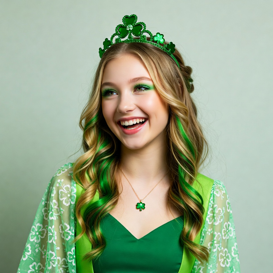 Blonde girl wearing shamrock crown Blonde girl wearing shamrock crown