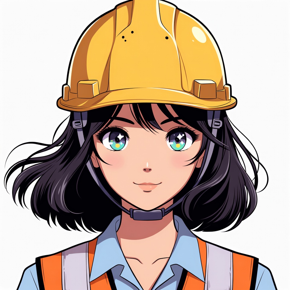 Anime girl wearing yellow hard hat Anime girl wearing yellow hard hat