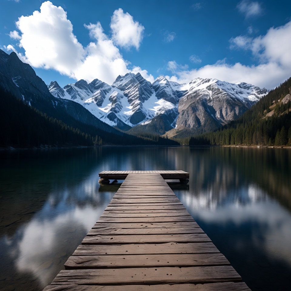 Wooden Pier Over Mountain Lake Wooden Pier Over Mountain Lake