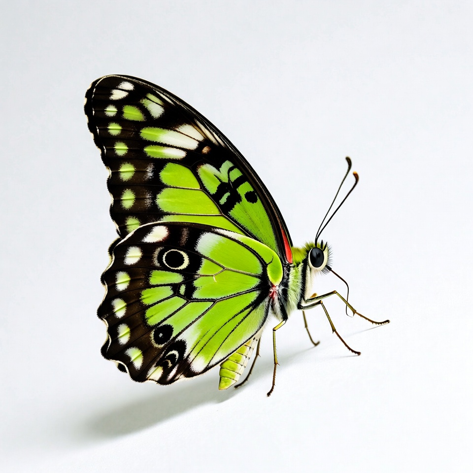 Green Lime Butterfly on White Background Green Lime Butterfly on White Background