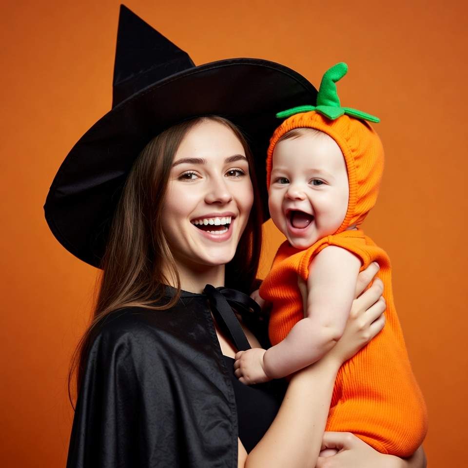 Mother and baby in Halloween costumes Mother and baby in Halloween costumes