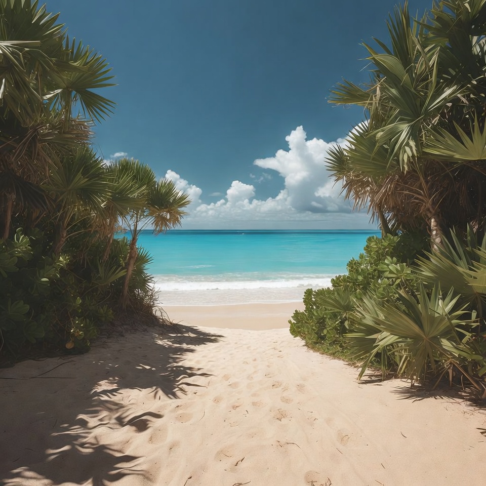 Palm Fringed Path to Turquoise Beach Palm Fringed Path to Turquoise Beach