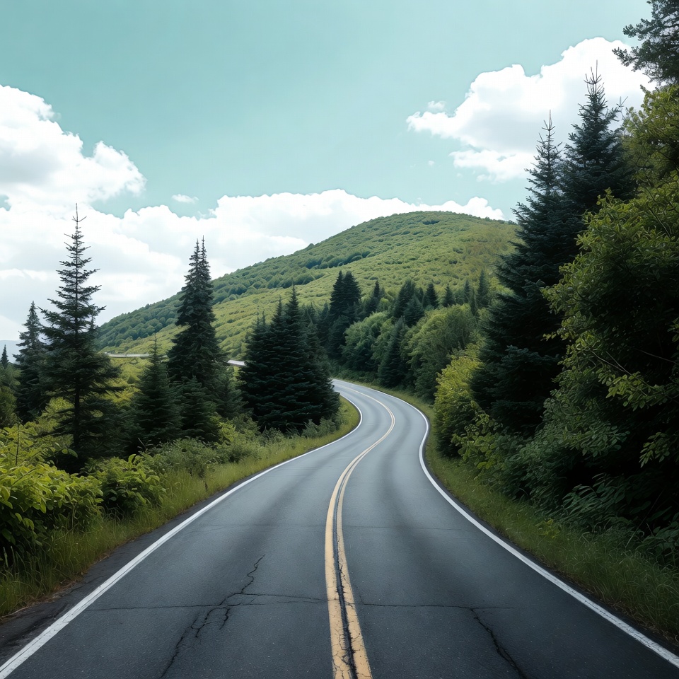 Winding road through green mountain forest Winding road through green mountain forest