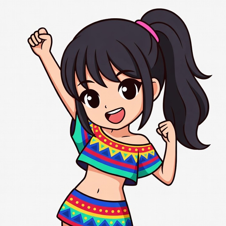 Anime girl cheering with raised fists Anime girl cheering with raised fists