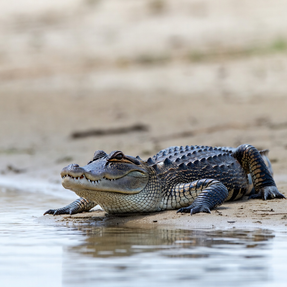 Alligator on sandy shore Alligator on sandy shore
