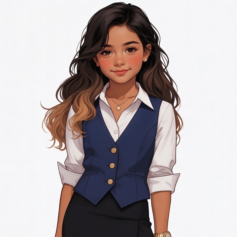 Asian girl in navy vest uniform Asian girl in navy vest uniform