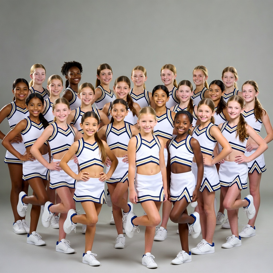 Diverse girls cheerleading team posing Diverse girls cheerleading team posing