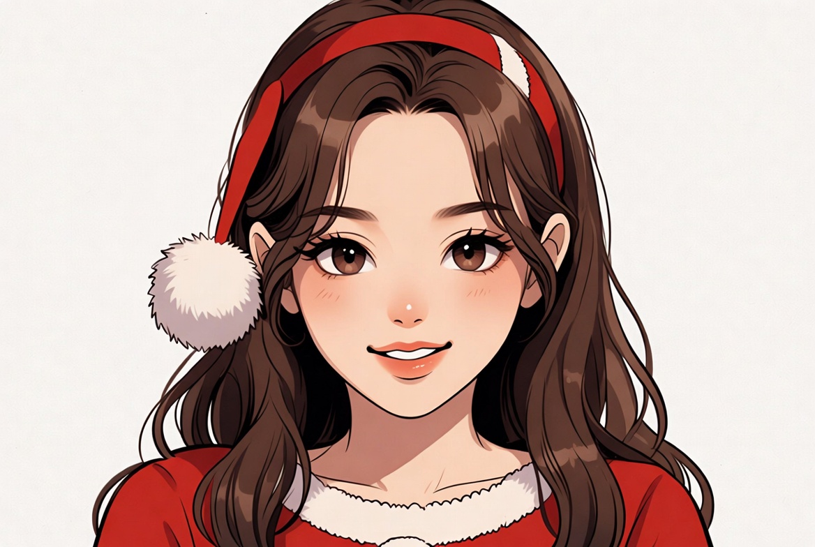 Asian girl in Santa hat smiling Asian girl in Santa hat smiling