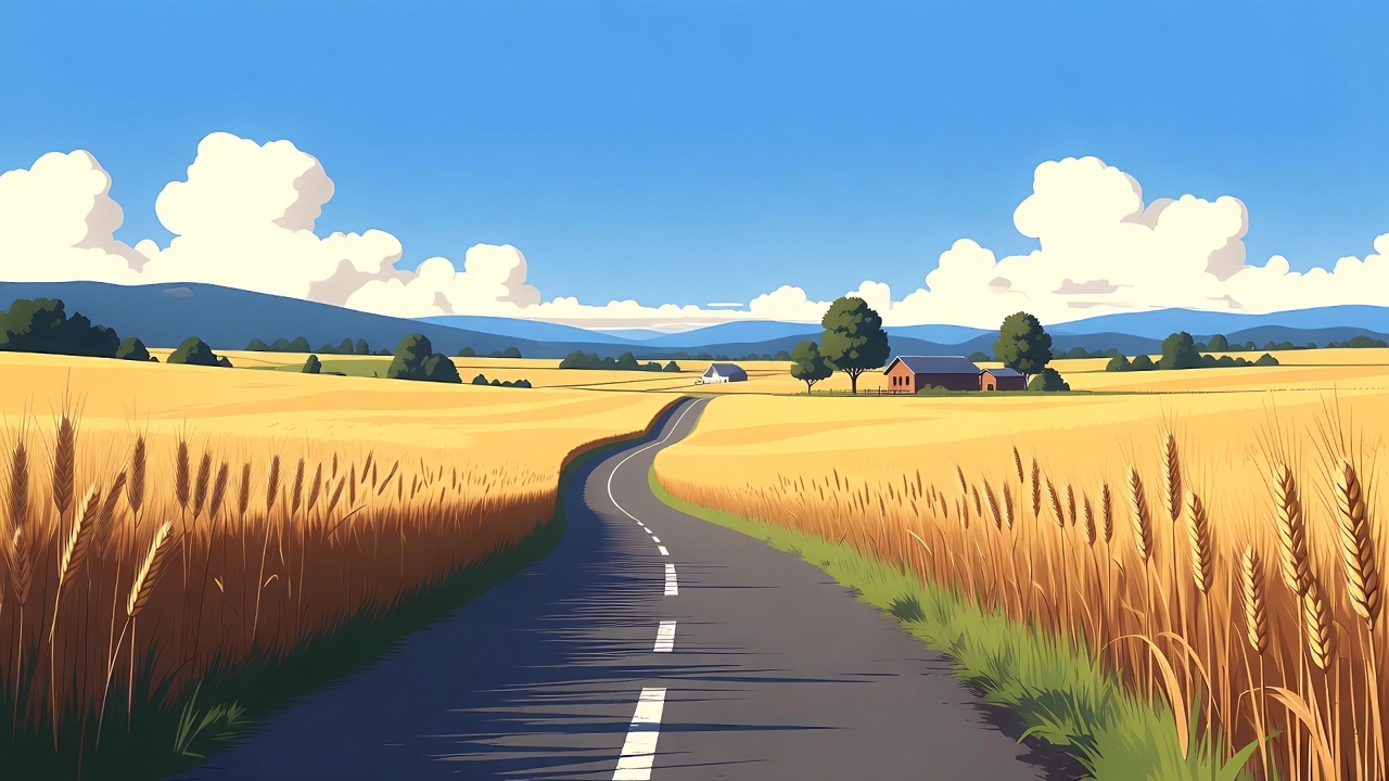 Winding road through golden wheat fields Winding road through golden wheat fields