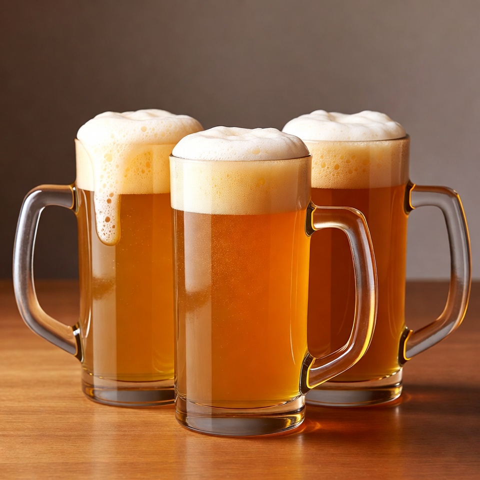 Three Beer Glasses with Foam Three Beer Glasses with Foam