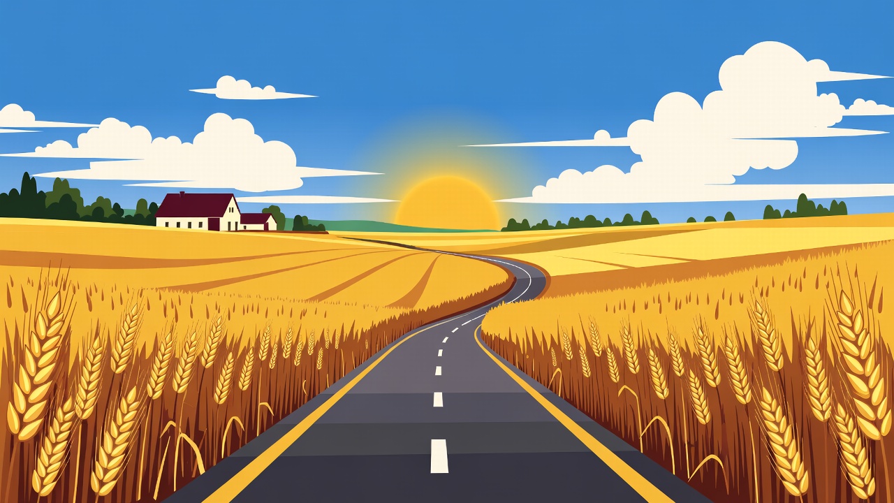 Winding road through golden wheat fields Winding road through golden wheat fields