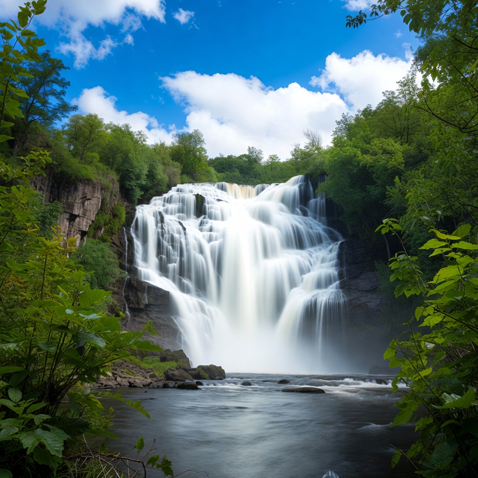 Majestic Waterfall in Lush Forest Majestic Waterfall in Lush Forest