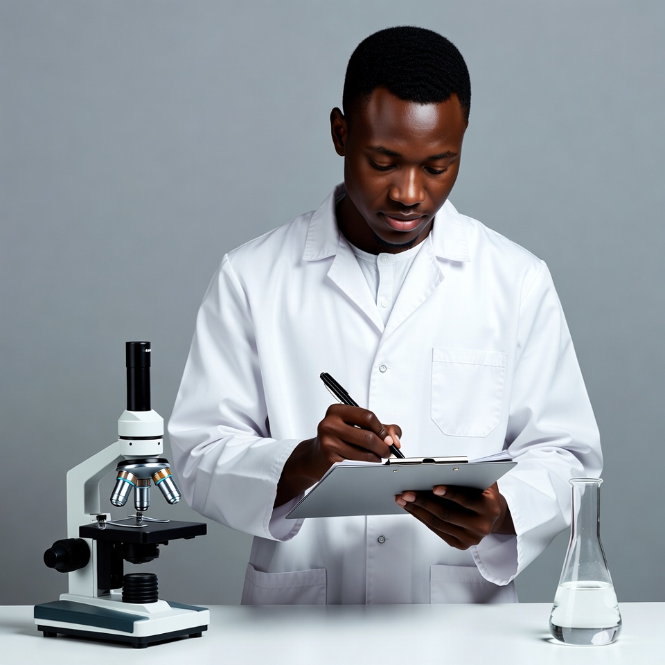 African-American man scientist writing notes African-American man scientist writing notes