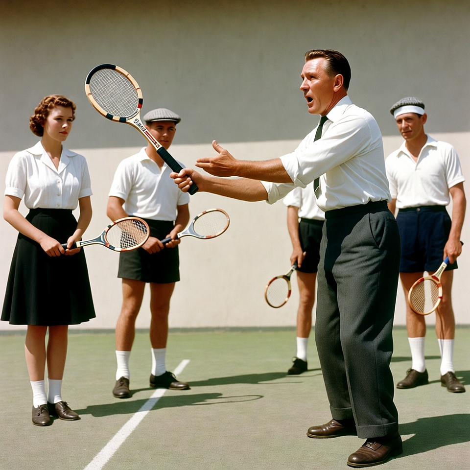 Tennis Coach Instructing Young Players Tennis Coach Instructing Young Players