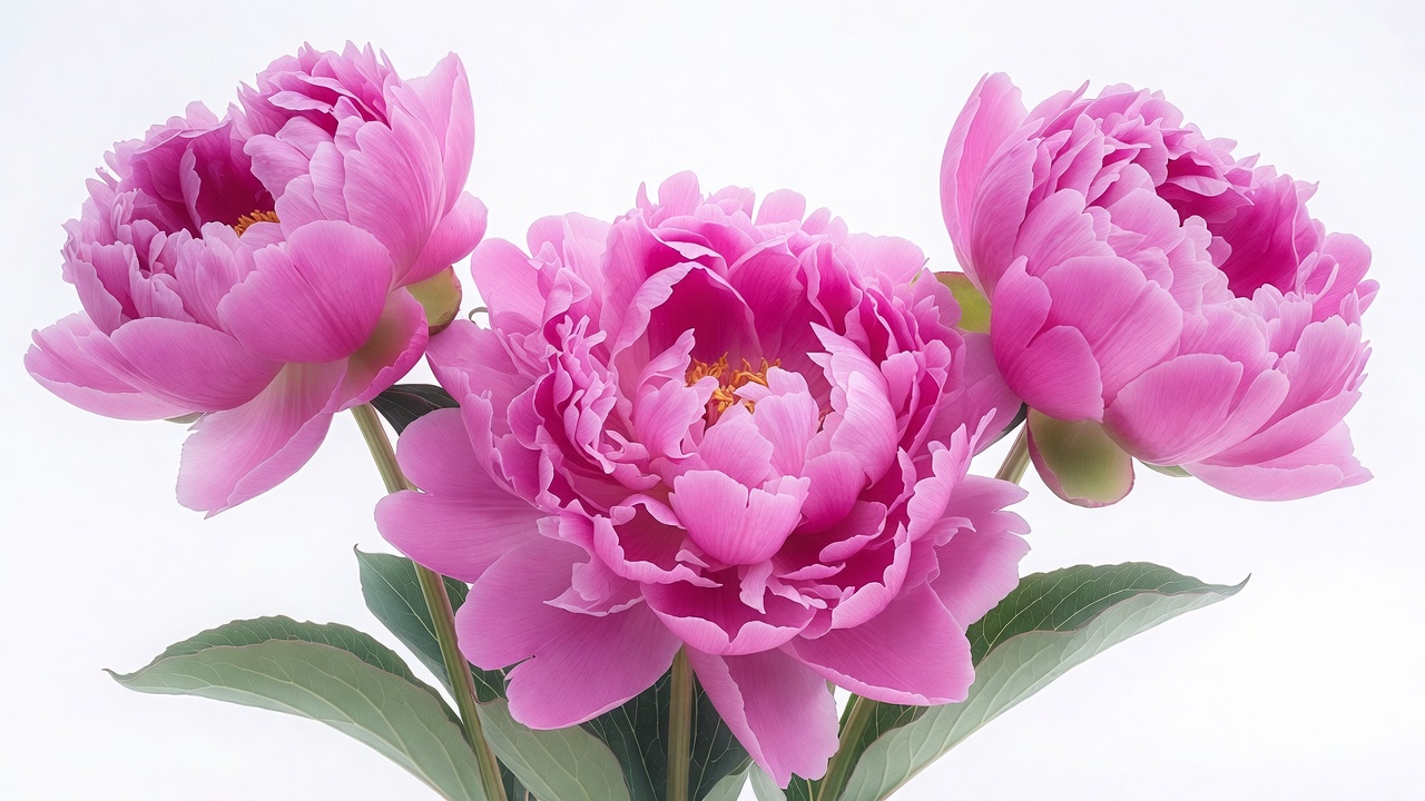 Three Pink Peonies on White Background Three Pink Peonies on White Background