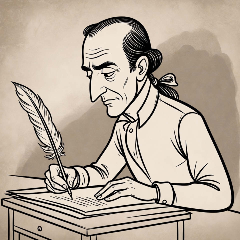 Man writing with quill pen Man writing with quill pen