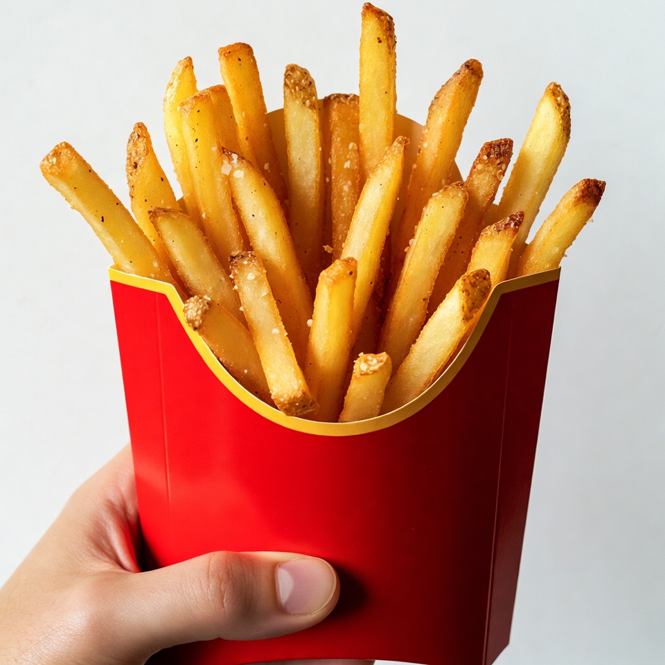 Hand holding McDonald's french fries Hand holding McDonald's french fries