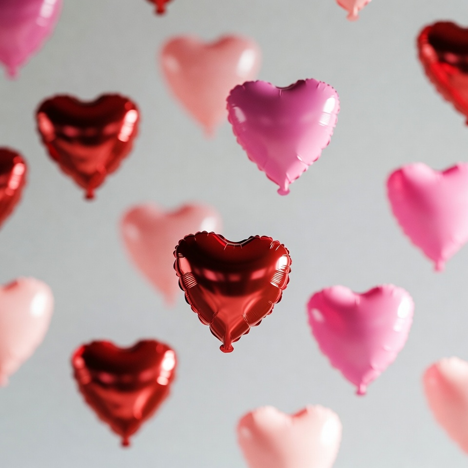 Pink and Red Heart Balloons Floating Pink and Red Heart Balloons Floating
